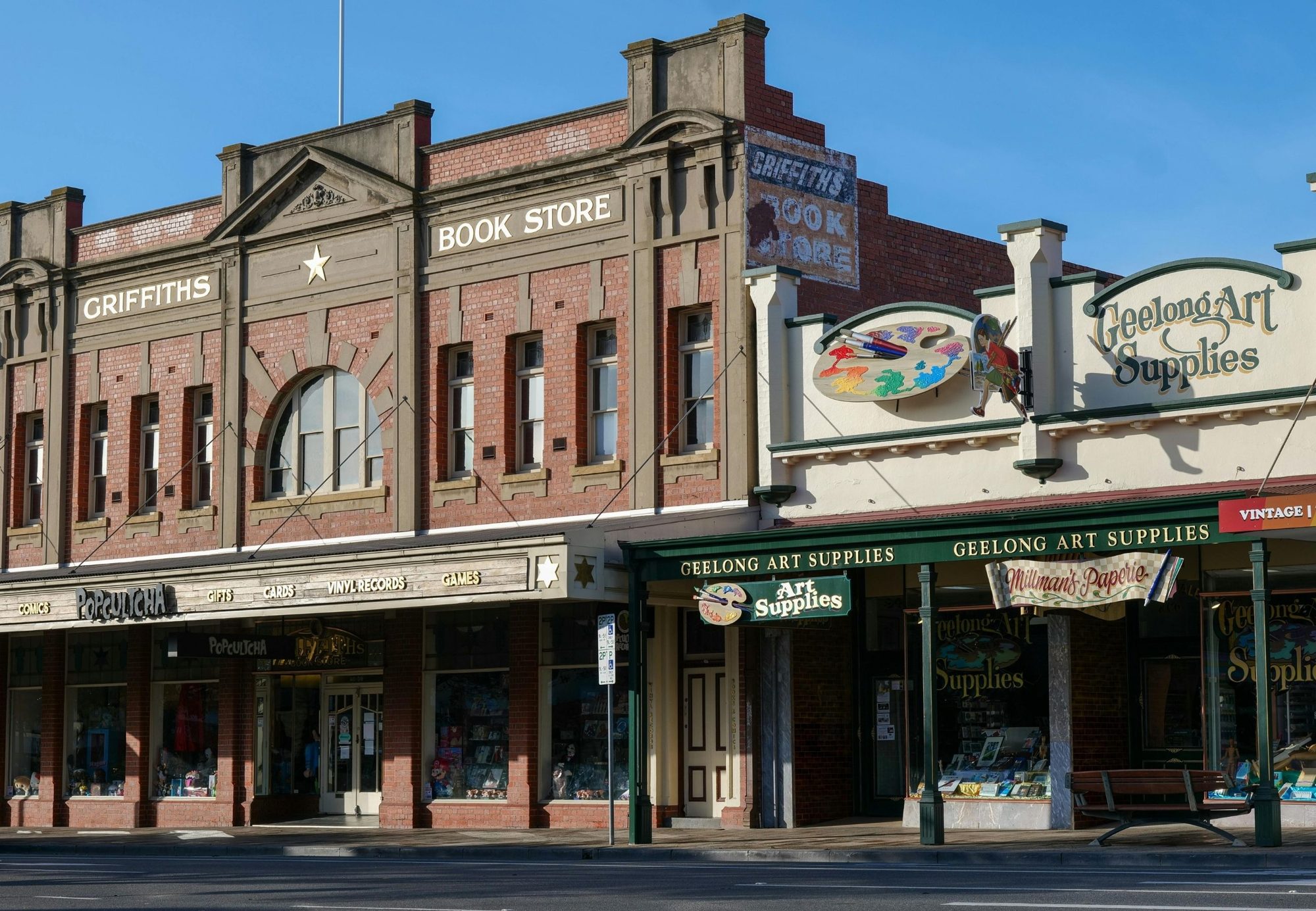A heritage bookstore and art-supply shop on a Geelong high street