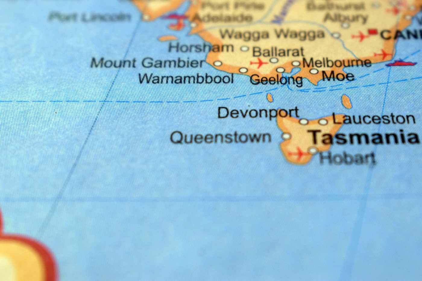 A road map of Victoria with Geelong marked, west of Melbourne on Corio Bay