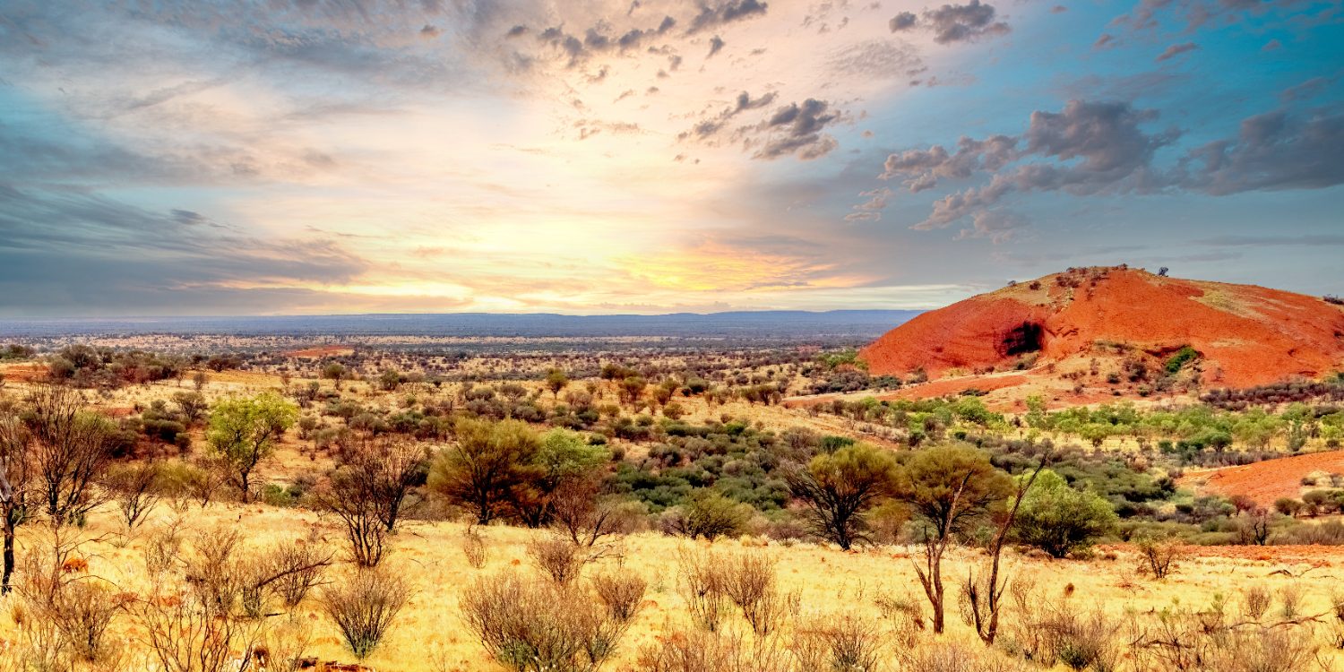 The outback stretching to the horizon in the Northern Territory