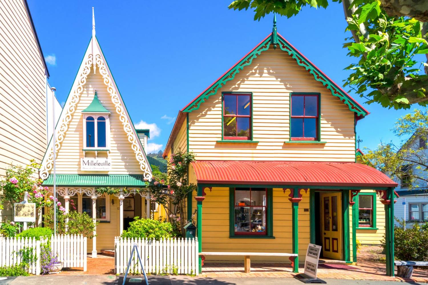 A street of heritage cottages in a New Zealand town
