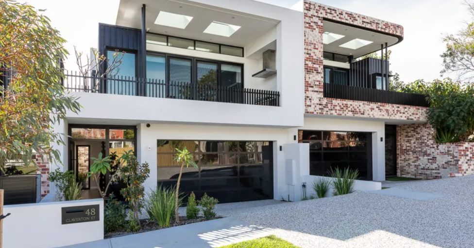 The frontage of a new townhouse development in a Perth suburb