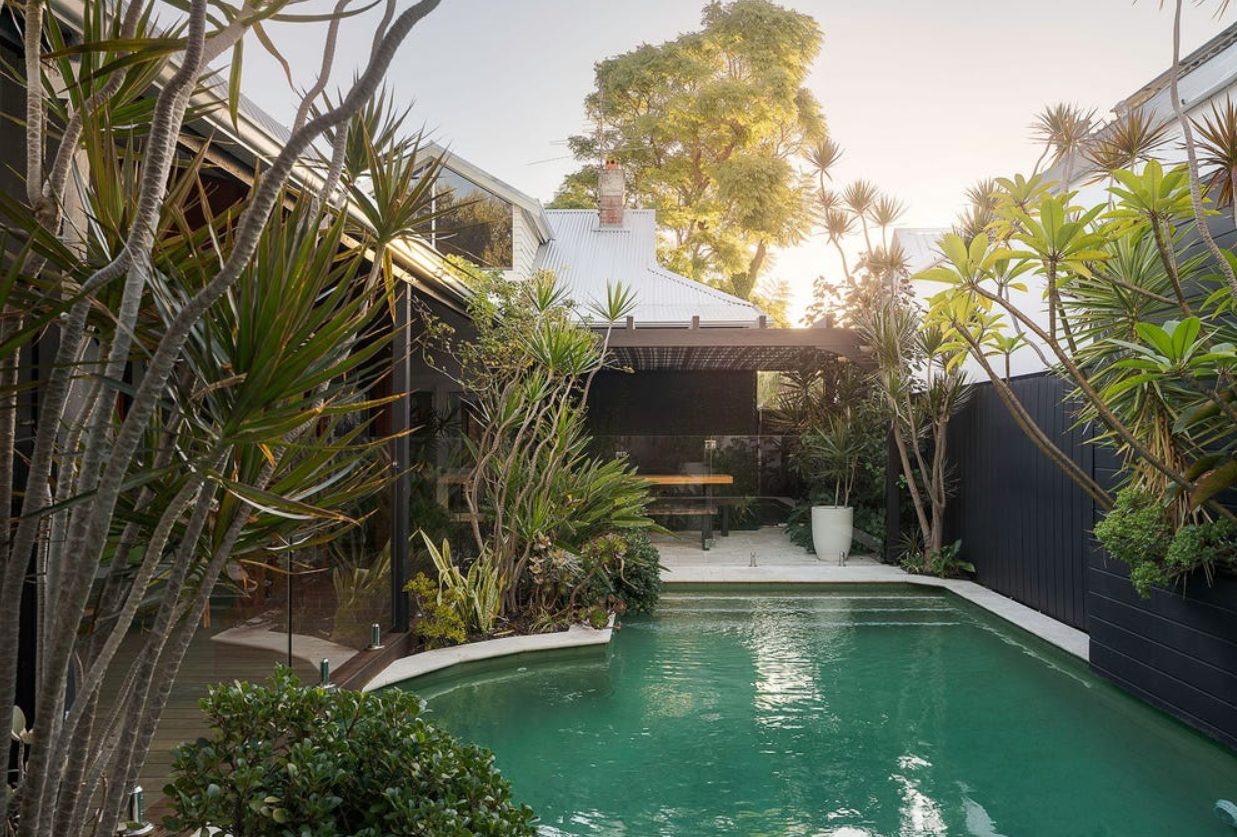 A pool and garden behind a Subiaco house