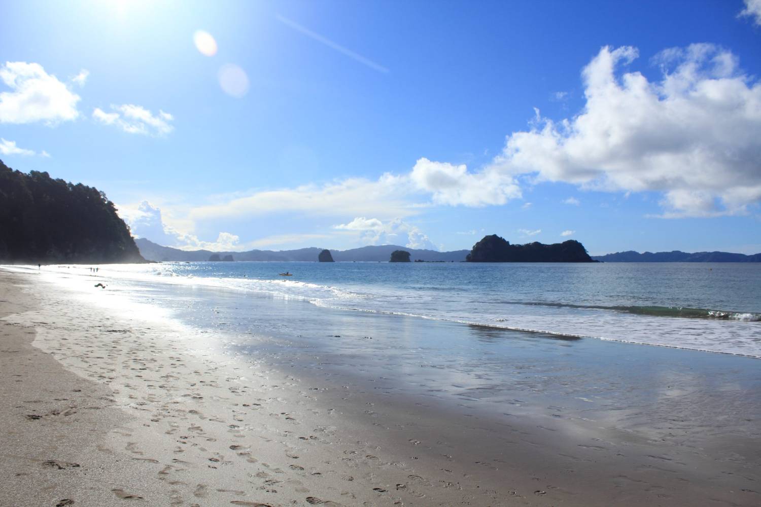Hahei beach on the Coromandel Peninsula, offshore islands beyond
